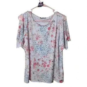 Tahari black label floral cold shoulder size large blouse